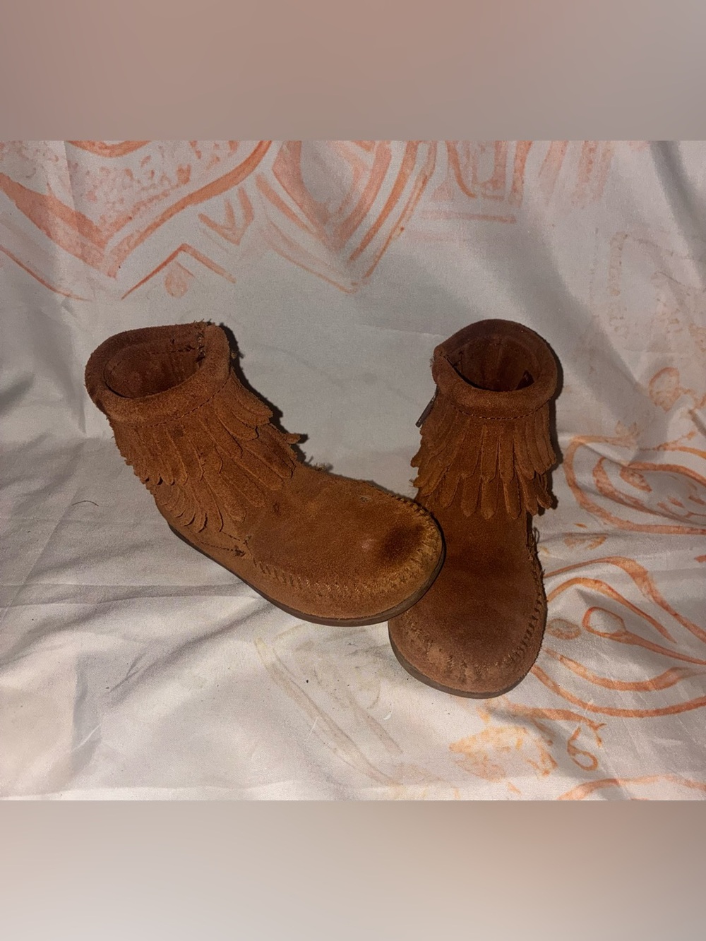 Minnetonka Kids Brown Suede Fringe Moccasins